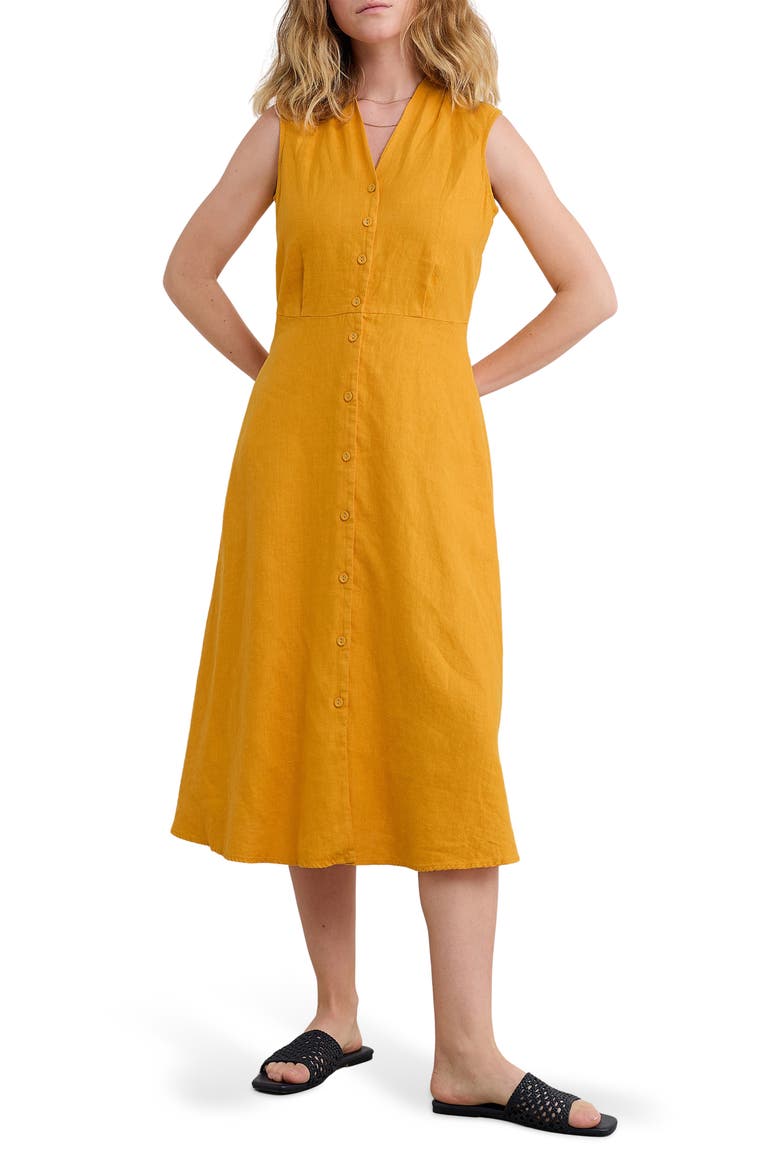 Carved Wood Sleeveless Linen Midi Dress, Main, color, DAYLILY