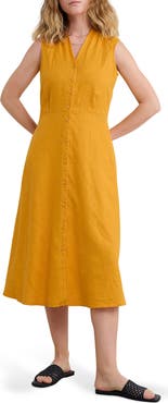 Seasalt Cornwall Carved Wood Sleeveless Linen Midi Dress