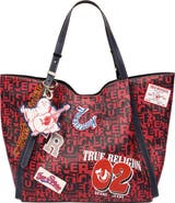True Religion Multi Patch Faux Leather Graphic Tote