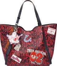 True Religion Multi Patch Faux Leather Graphic Tote