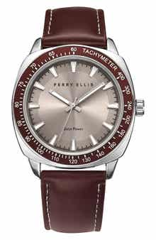 Perry Ellis Solar Leather Strap Watch, 41mm