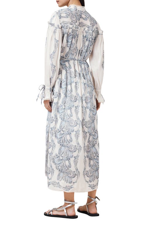Allsaints Womens Delphine Floral-print Linen-blend Midi Shirt Dress Lita Soft Blue In Lita Soft Blue