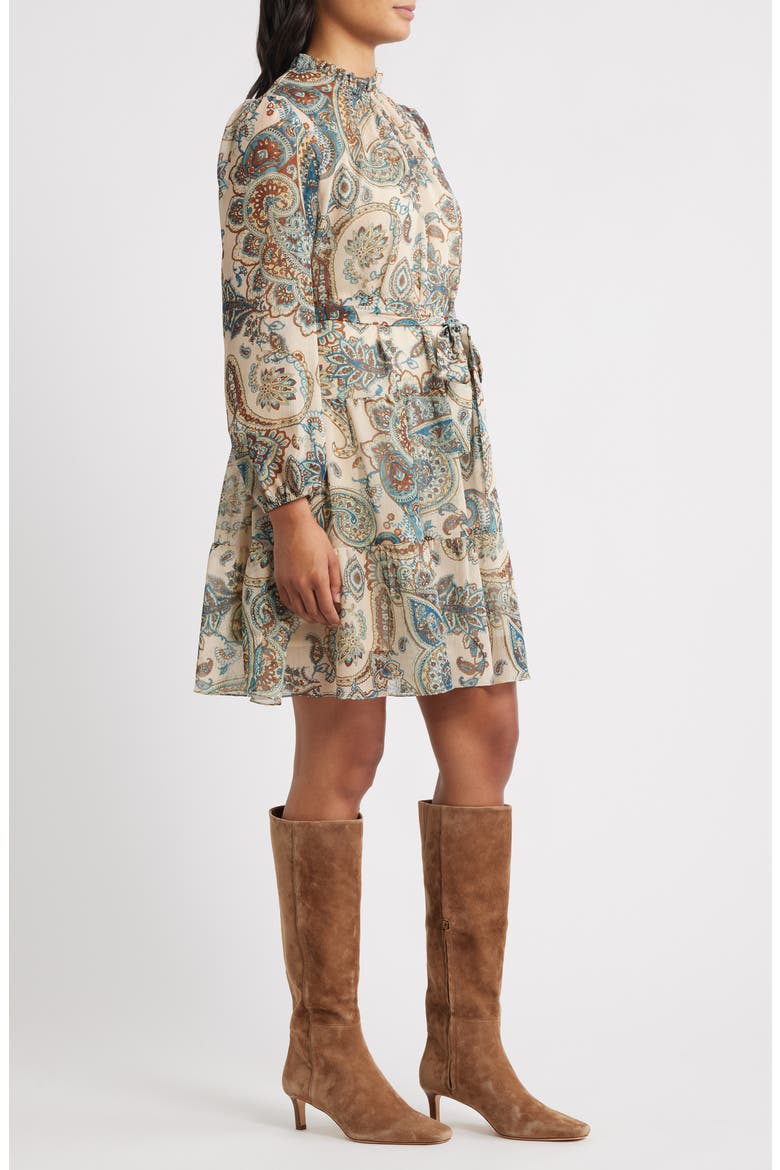 Long Sleeve Babydoll Dress, Alternate, color, TAN MULTI