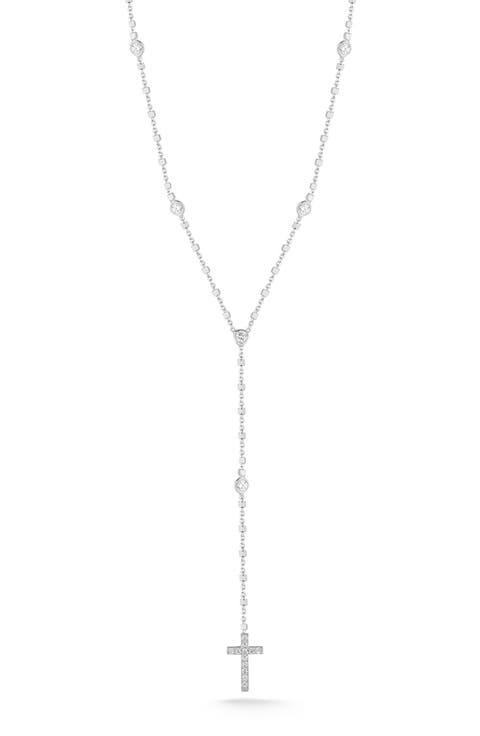Sterling Silver Cross Lariat Necklace
