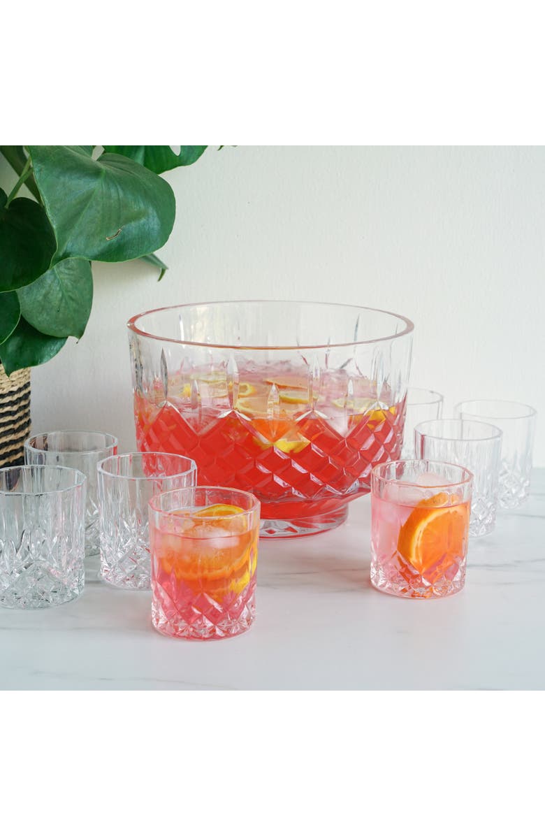 Viski Admiral Crystal 9-Piece Punch Bowl & Tumbler Set, Alternate, color, Clear