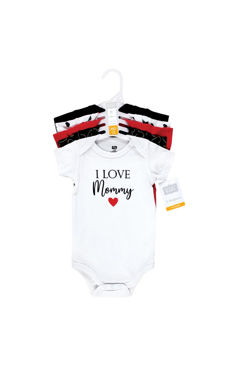 Hudson Baby Cotton Bodysuits 5-Pack, Alternate, color, Girl Mommy Red Black 5Pk