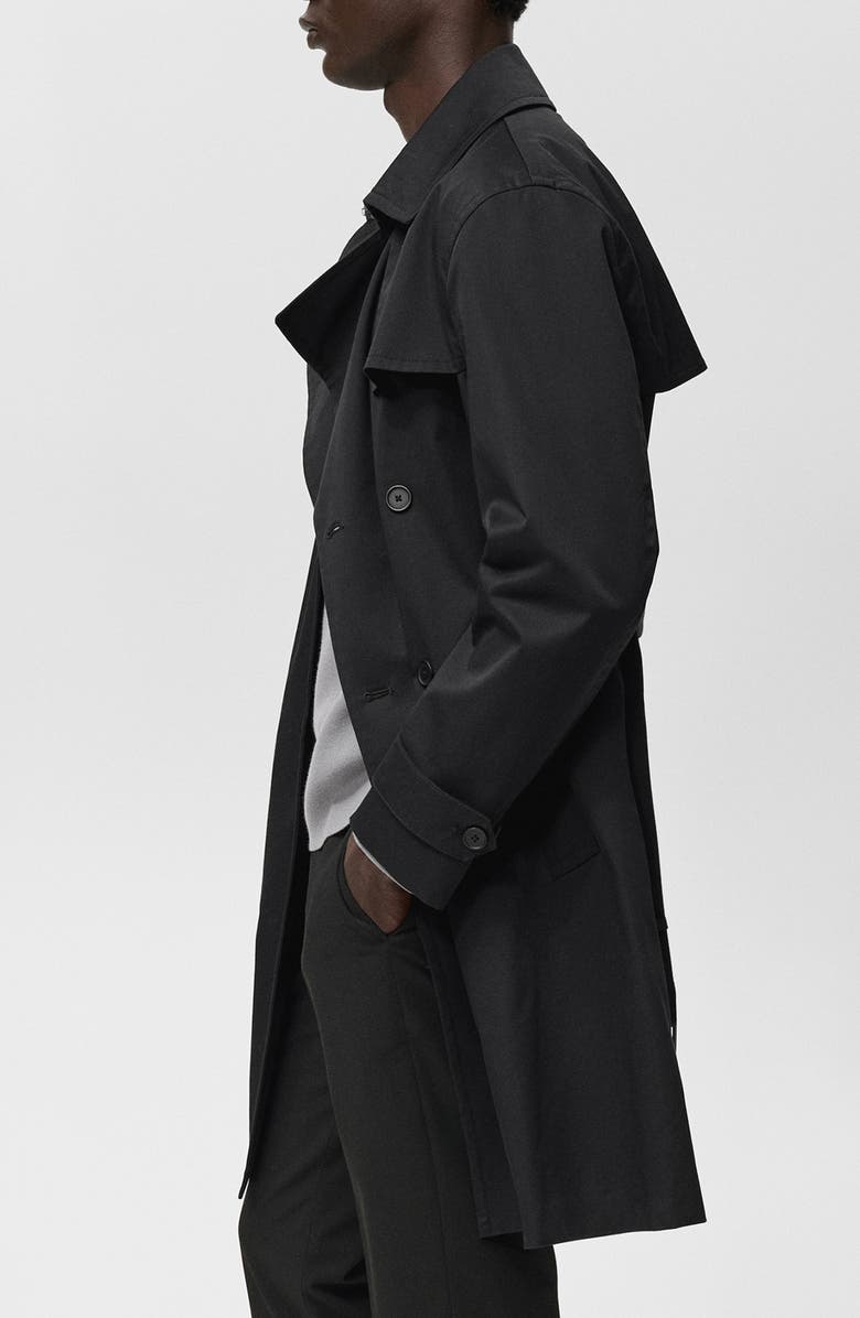 MANGO Water Repellent Trench Coat, Alternate, color, Black