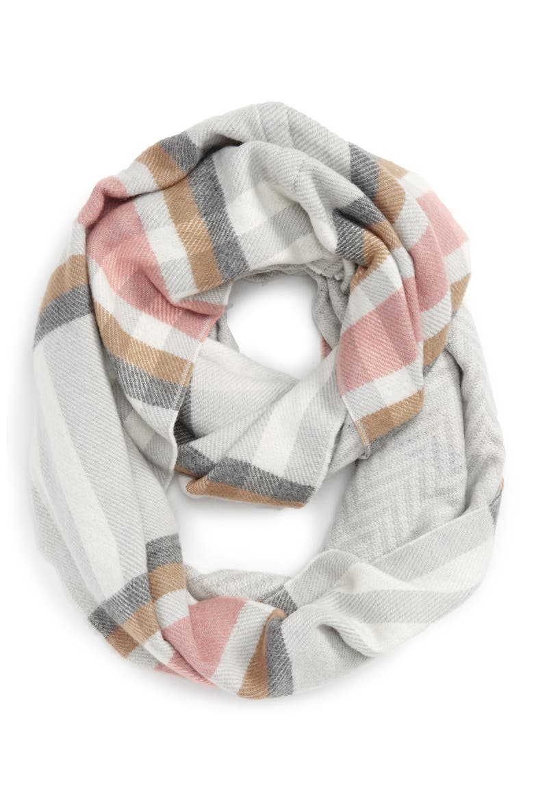 Reversible Plaid Infinity Scarf, Main, color, GREY MULTI