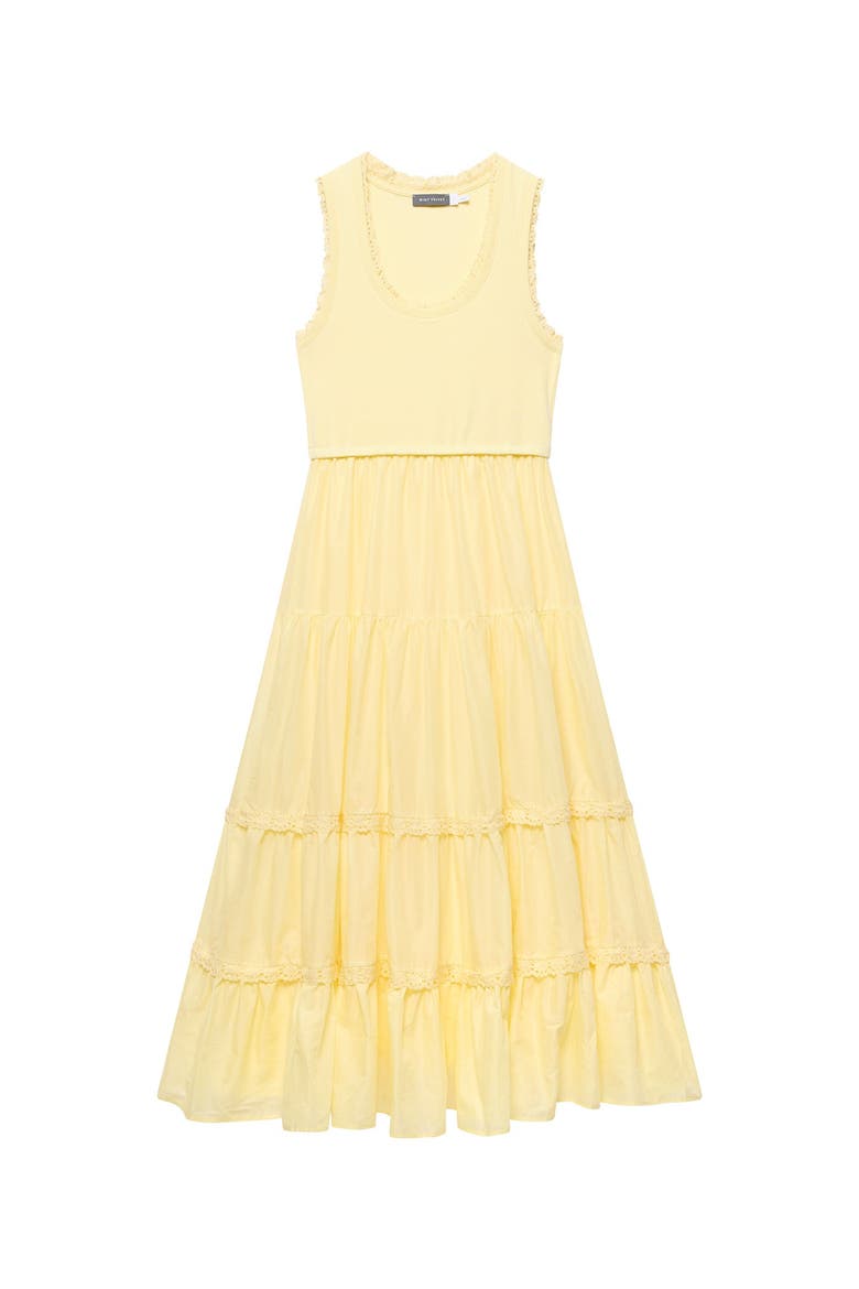 Crochet Trim Tiered Midi Dress, Alternate, color, Yellow