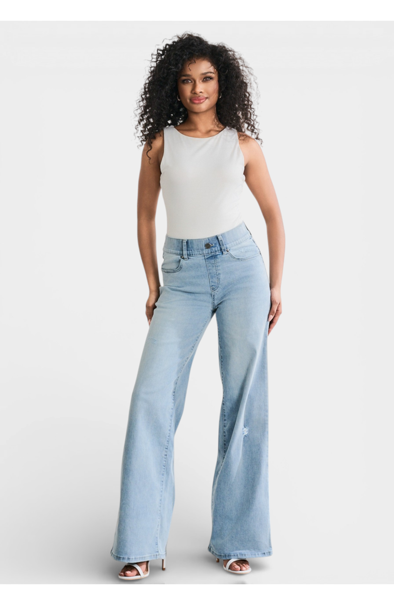 Betabrand Boyfriend Jeans Wide Leg Stretch Denim, Main, color, Coastal Wash
