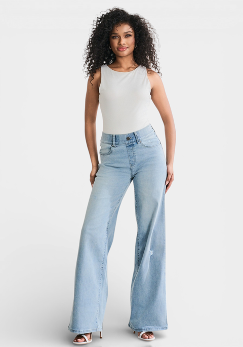 Betabrand Boyfriend Jeans Wide Leg Stretch Denim