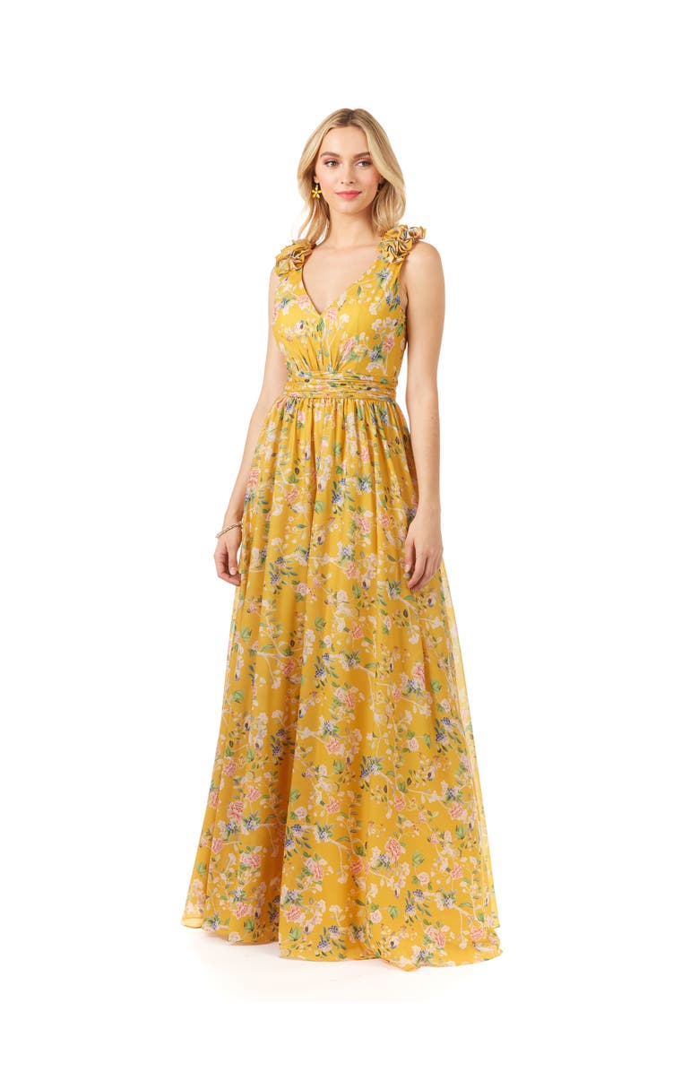 LARA New York V-Neck Long Print Gown with Straps, Alternate, color, Yellowprint