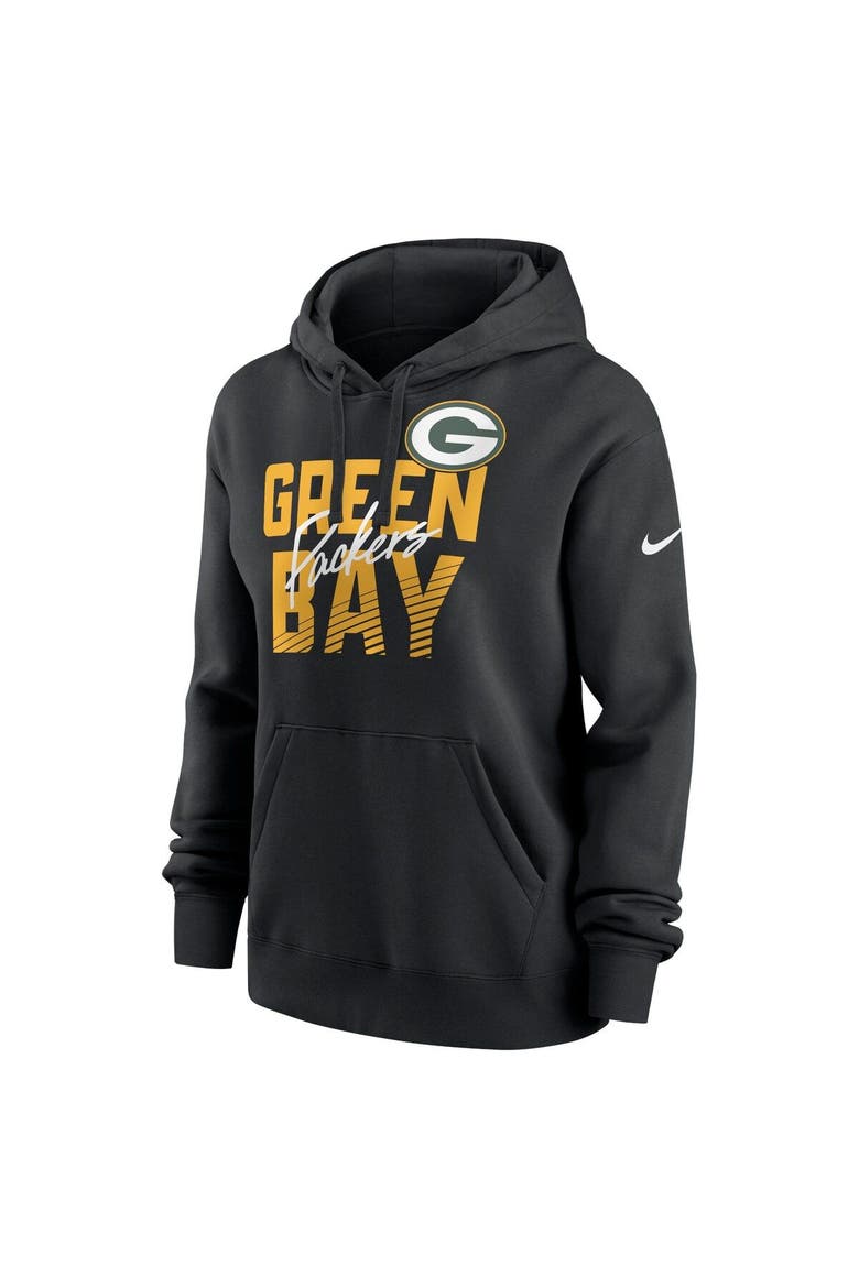 Women's Nike Black Green Bay Packers Wordmark Club Fleece Pullover Hoodie, Alternate, color, Black