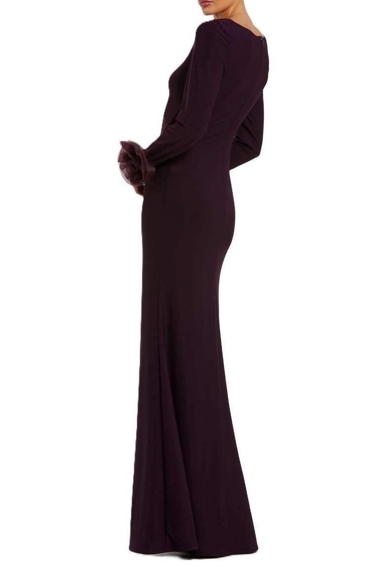 Long Sleeve Fitted Jersey Gown With 3d Flowers, Alternate, color, Amethyst