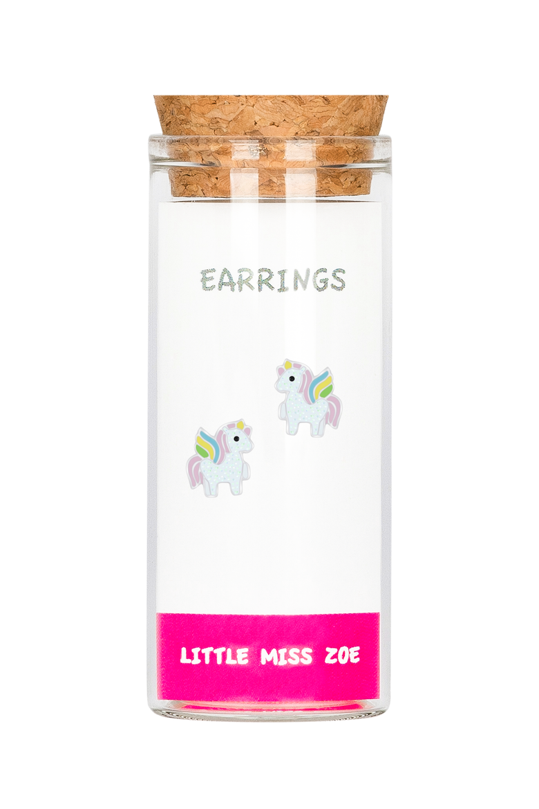 Kids' Sterling Silver Winged Unicorn Stud Earrings in Gift Bottle, Main, color, White/ Pink