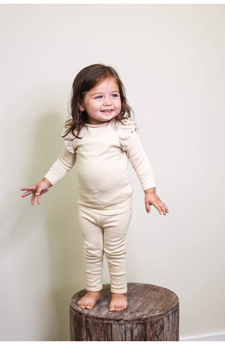 Manière Flecked Ruffle Long Sleeve Cotton Blend Top & Leggings Set, Alternate, color, Confetti