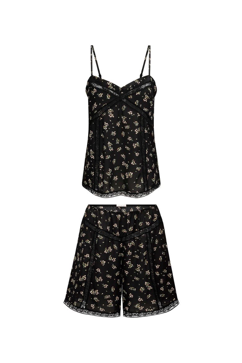 Aniella Cami & Shorts Pajama Set, Alternate, color, Floral black