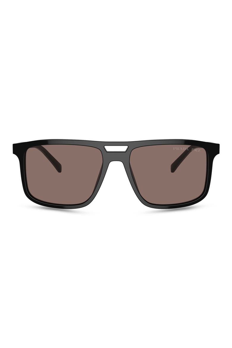 58mm Polarized Rectangular Sunglasses, Alternate, color, BLACK