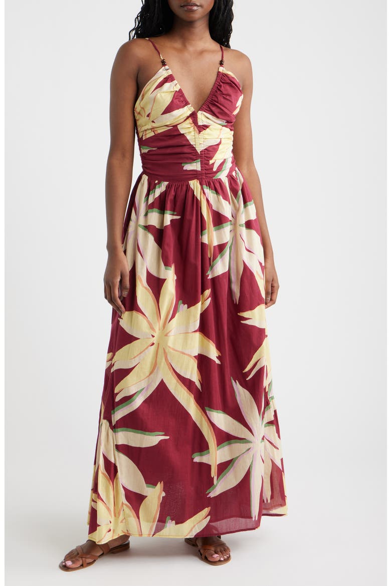 Palm Floral Print A-Line Maxi Sundress, Main, color, RED PALMA