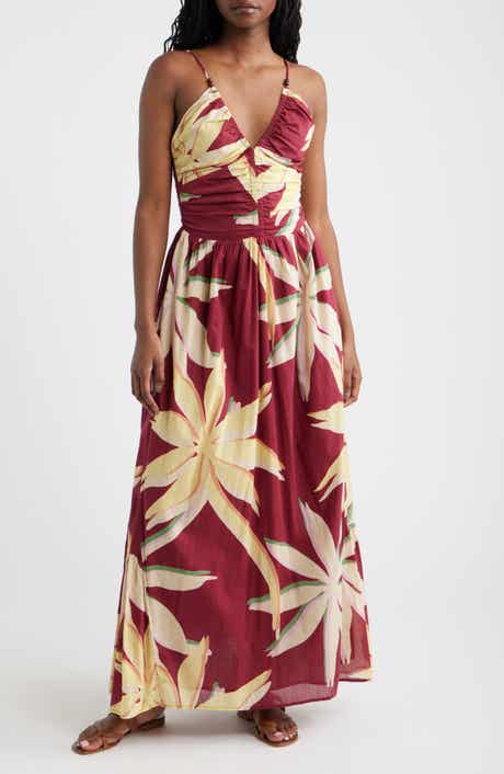 Palm Floral Print A-Line Maxi Sundress