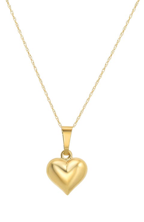 14K Yellow Gold Puffy Heart Pendant Necklace