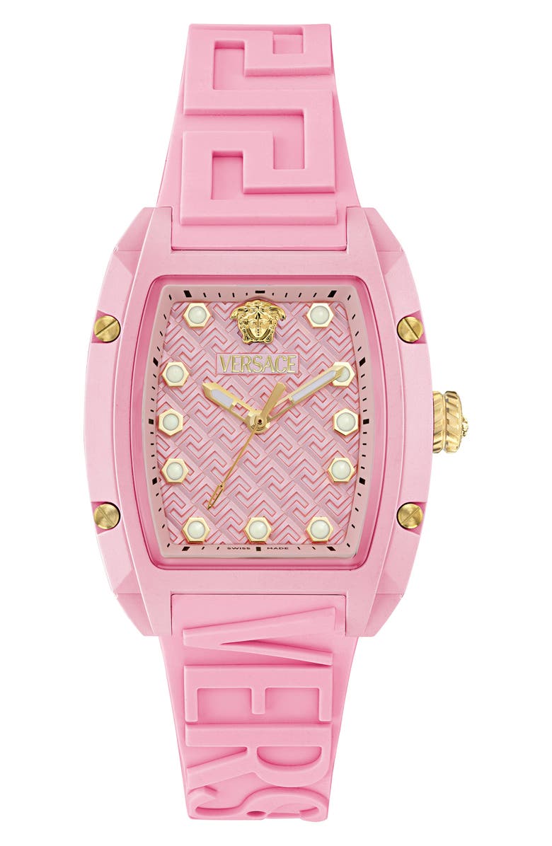 Versace Dominus Ceramic Strap Watch, 44mm x 36mm, Main, color, Pink