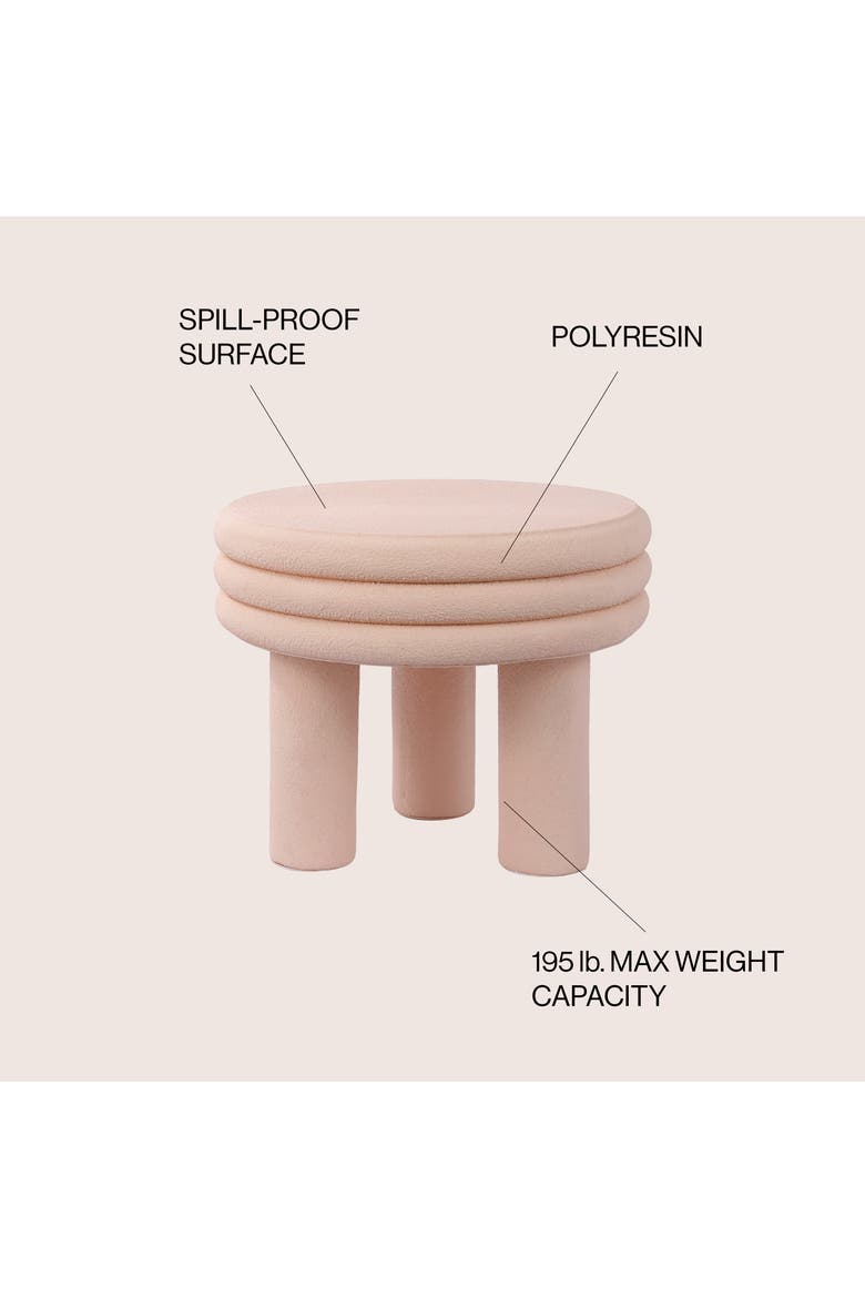 Rashida Modern Round Polyresin Indoor/Outdoor Low Accent Coffee Table, Chunky Ribbed Tripod Base, All-Weather, Alternate, color, Pink Frosted