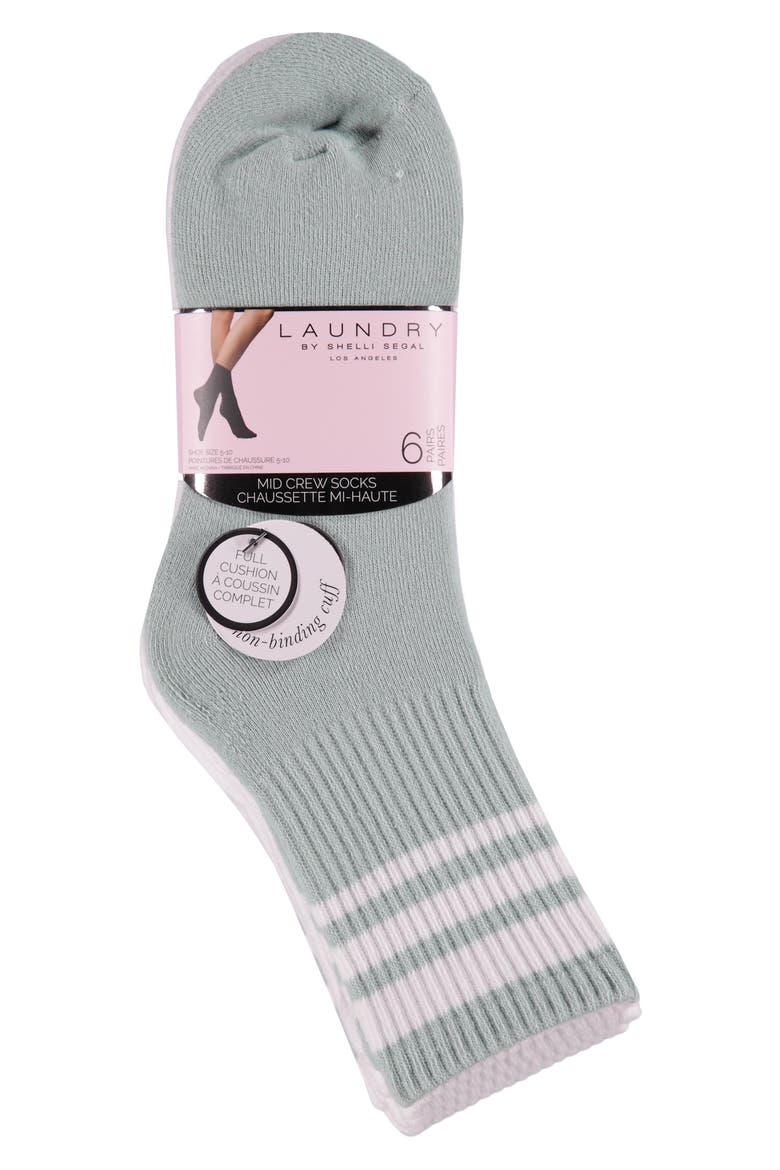 6-Pack Full Cushion Crew Socks, Main, color, SILT GREEN/ WHITE