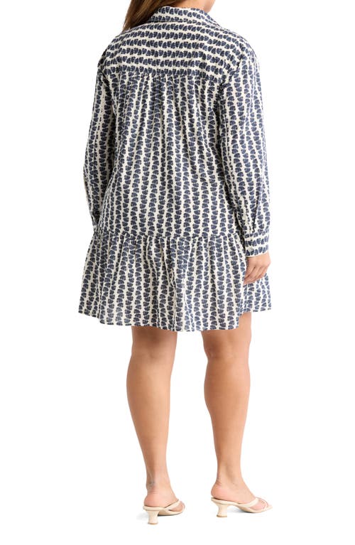 Shop Melrose And Market Long Sleeve Ruffle Hem Shirtdress In Ivory- Navy Azorical Leaf
