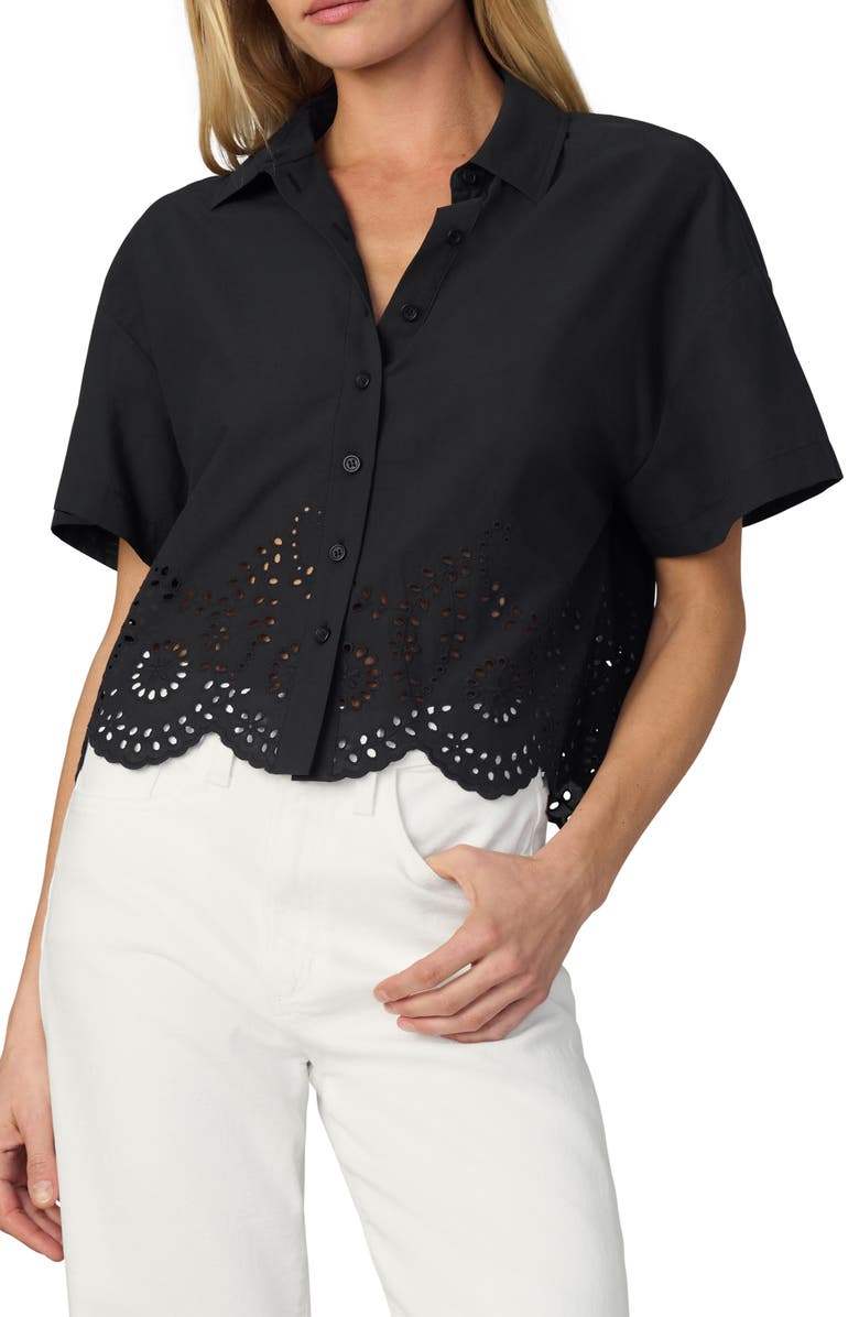 Joe's Jeans The Eyelet Short Sleeve Crop Shirt, Main, color, Black