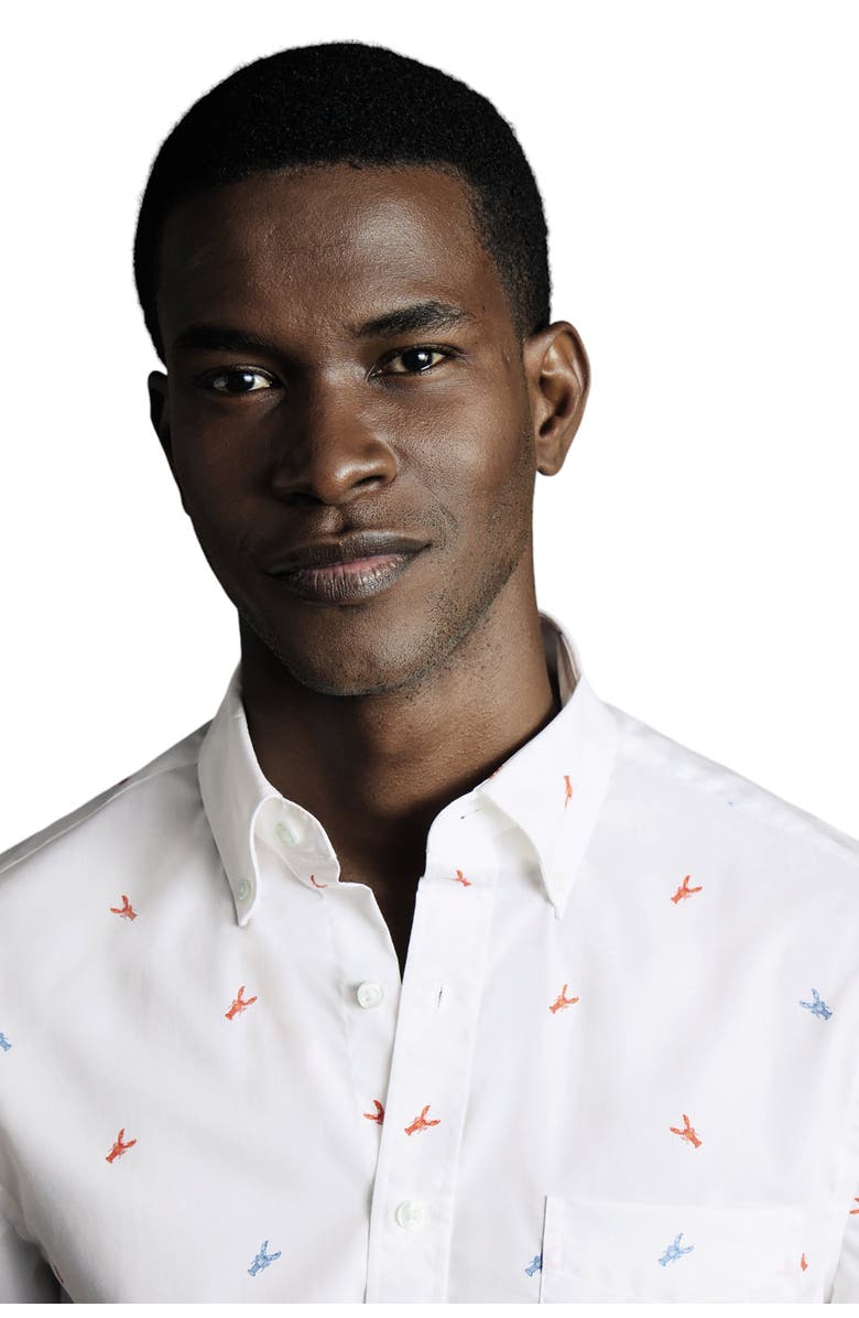 Charles Tyrwhitt Slim Fit Multi Button-Down Collar Non-Iron Lobster Print Short Sleeve Shirt, Alternate, color,