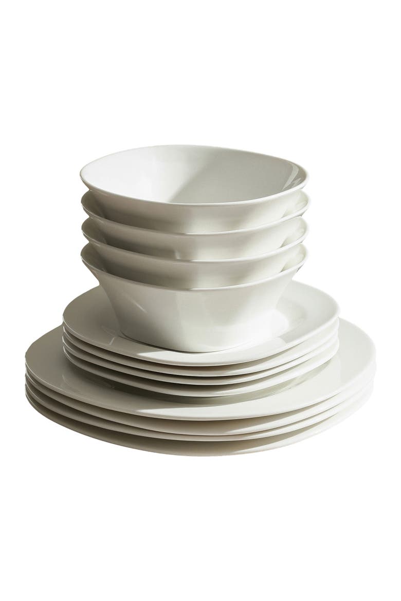 Quadro Porcelain 12-Piece Dinnerware Set, Alternate, color, White