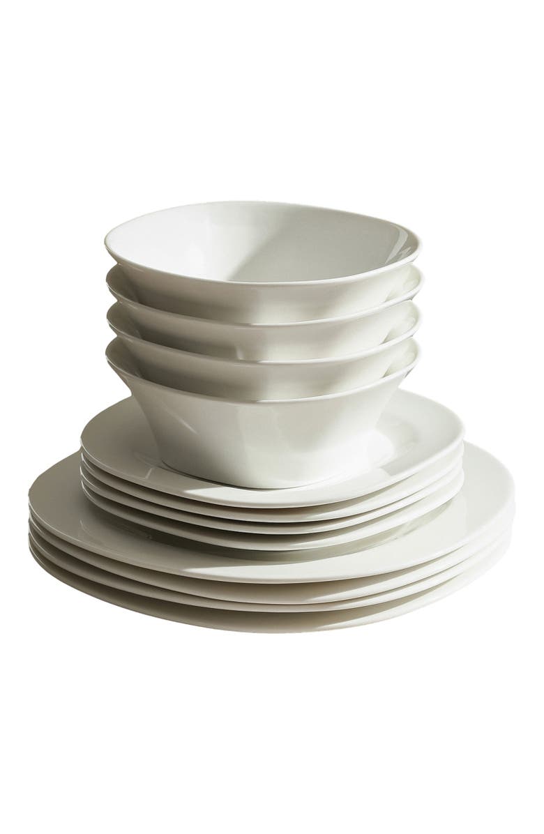 Stone Lain Quadro Porcelain 12-Piece Dinnerware Set, Alternate, color, White