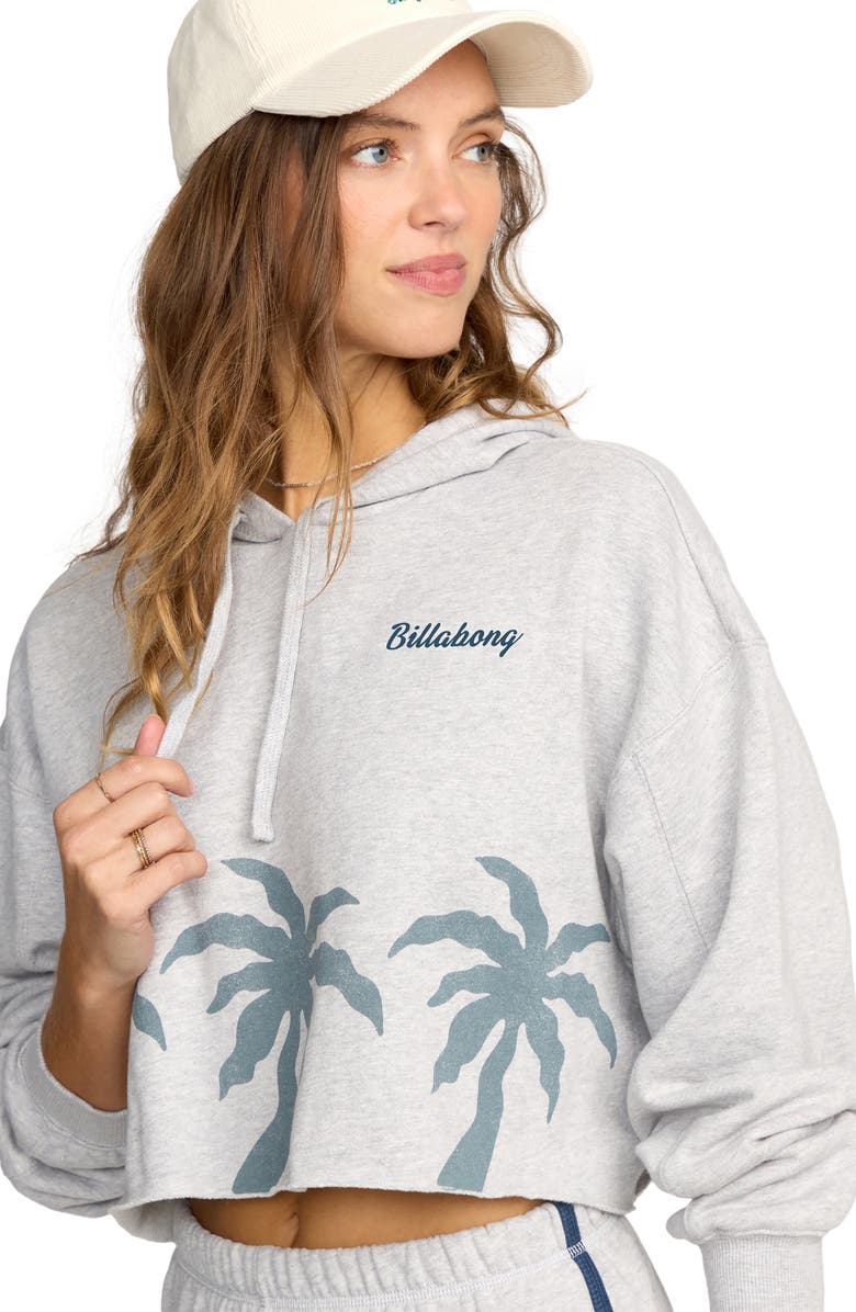Billabong Triple Palms Crop Fleece Graphic Hoodie, Alternate, color, Heather Grey