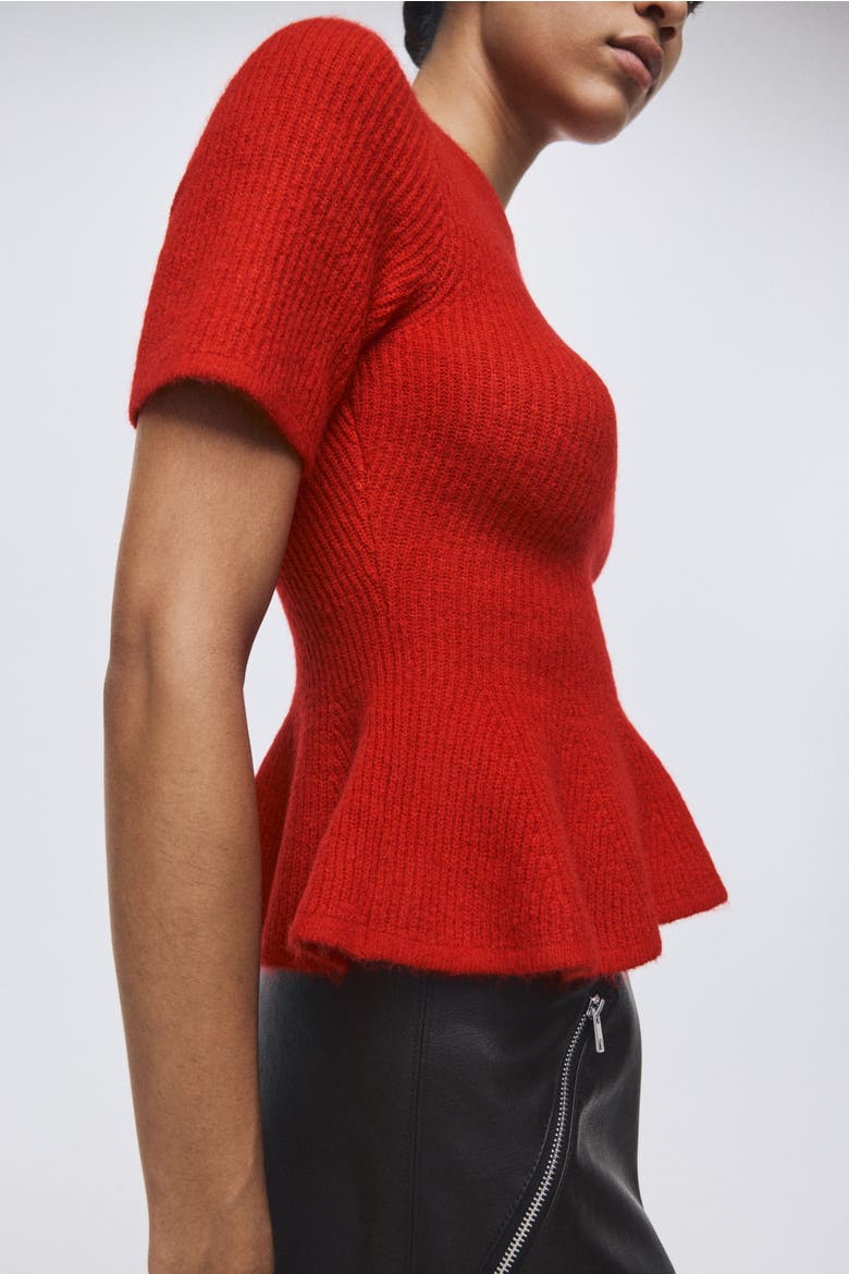 Rib-knit Peplum Top, Alternate, color, Red