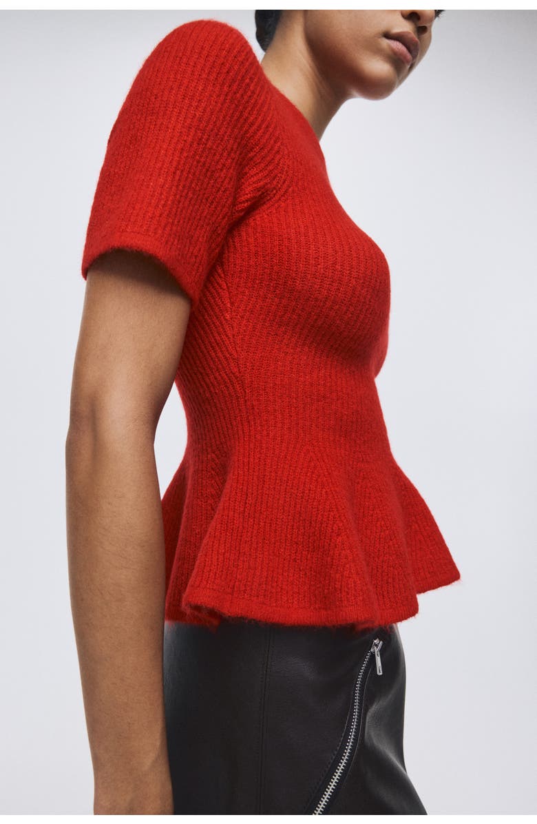 H&M Rib-knit Peplum Top, Alternate, color, Red