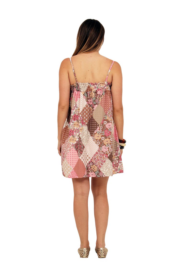 Womens Essential Patchwork Spaghetti Strap Smocked A-Line Pocket Mini Dress, Alternate, color, Pink Multi