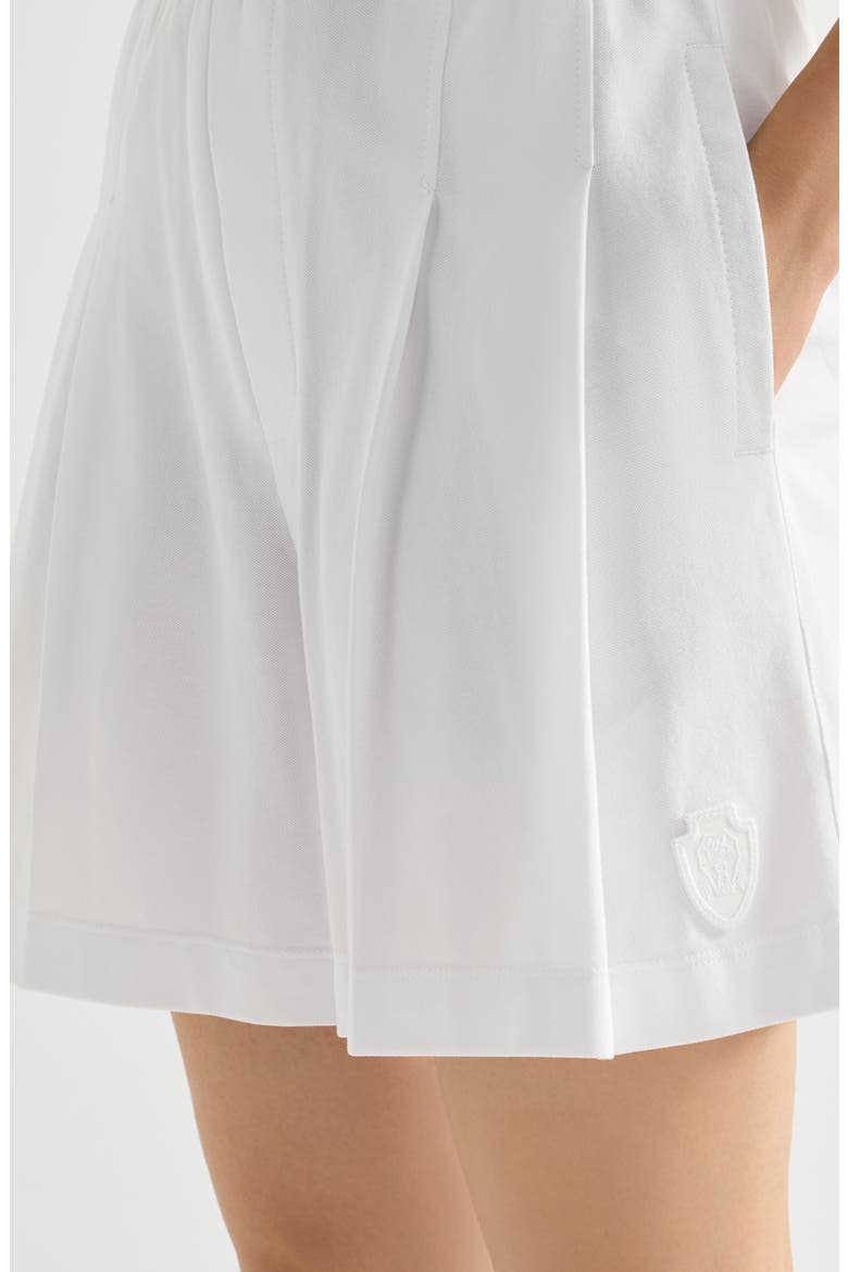 Stretch cotton piqué active shorts with logo, Alternate, color, White