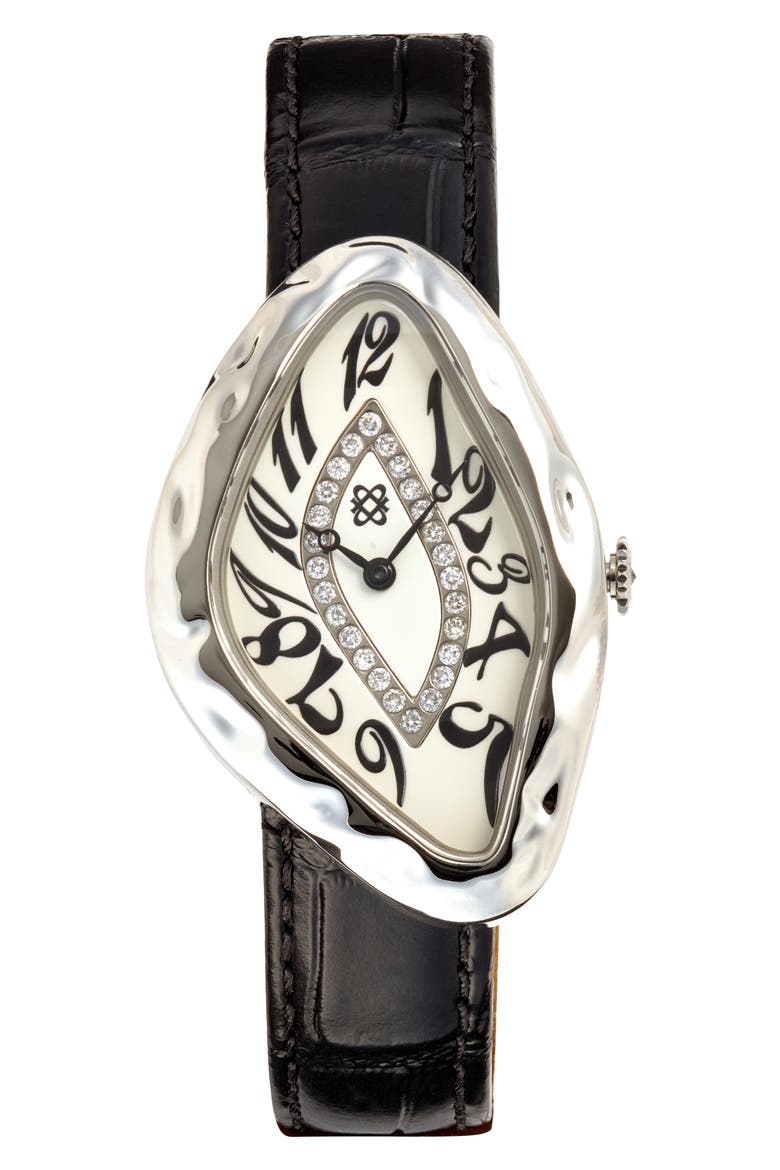 P.PASCAL アンティーク ウッドフレーム ART FRANCE Paradoxe Lab Grown Diamond Leather Strap Watch, 30mm x 44mm