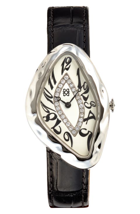 Paradoxe Lab Grown Diamond Leather Strap Watch, 30mm x 44mm