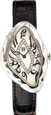 PASCAL Paradoxe Lab Grown Diamond Leather Strap Watch, 30mm x 44mm