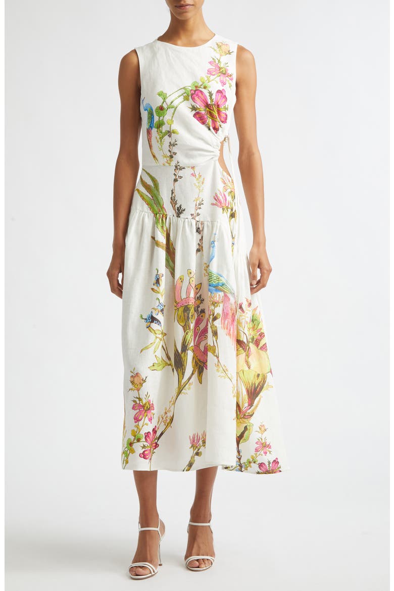Bianca Placed Floral Linen Dress, Main, color, IVORY