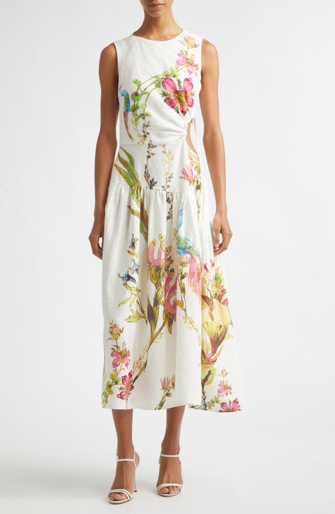 Bianca Placed Floral Linen Dress