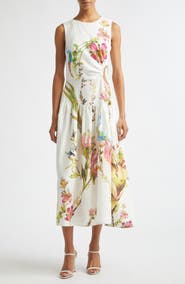 Reiss Bianca Placed Floral Linen Dress