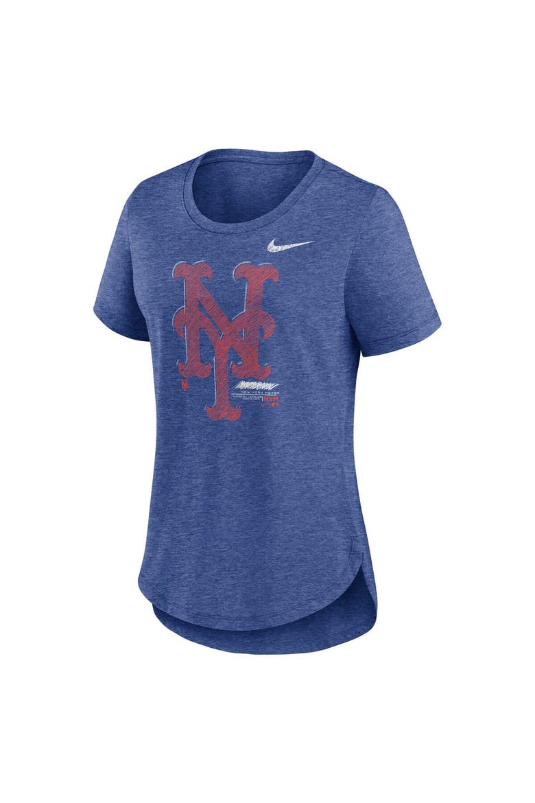 Women's Nike Heather Royal New York Mets Touch Tri-Blend T-Shirt, Alternate, color, Heather Royal