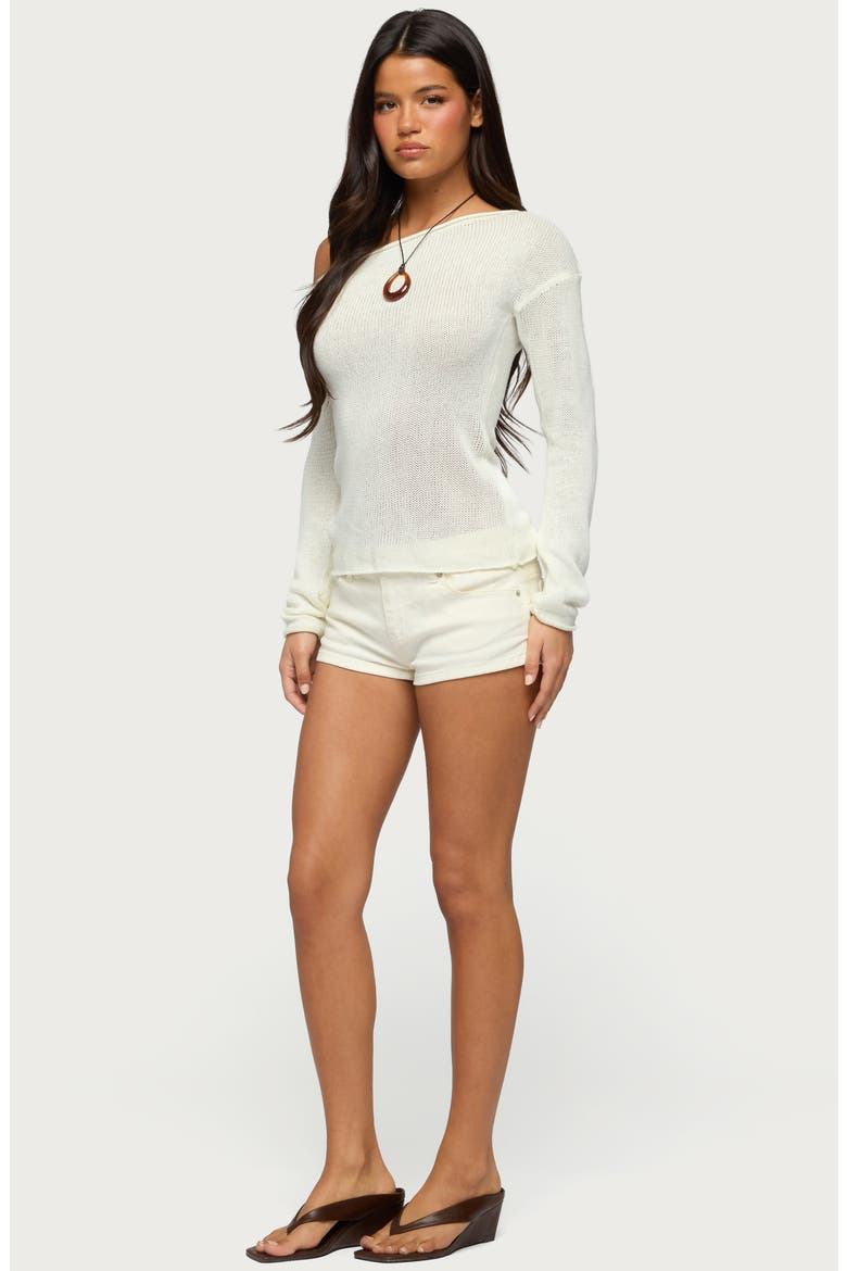 One-Shoulder Open Stitch Sweater, Alternate, color, CREAM