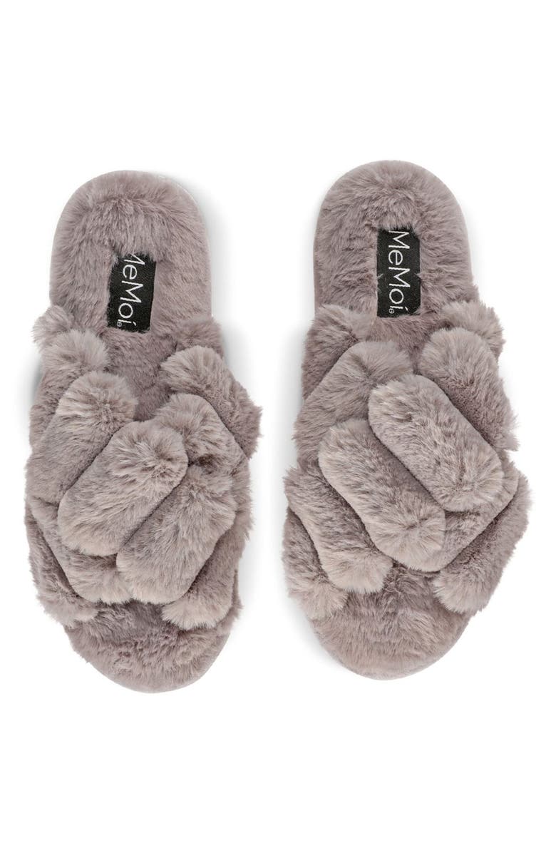 MeMoi Double Cross Plush Slipper, Alternate, color, Gray