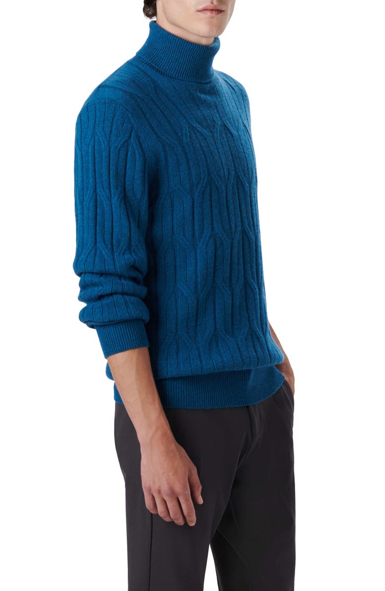 Bugatchi Cable Knit Turtleneck Sweater, Alternate, color, Cobalt