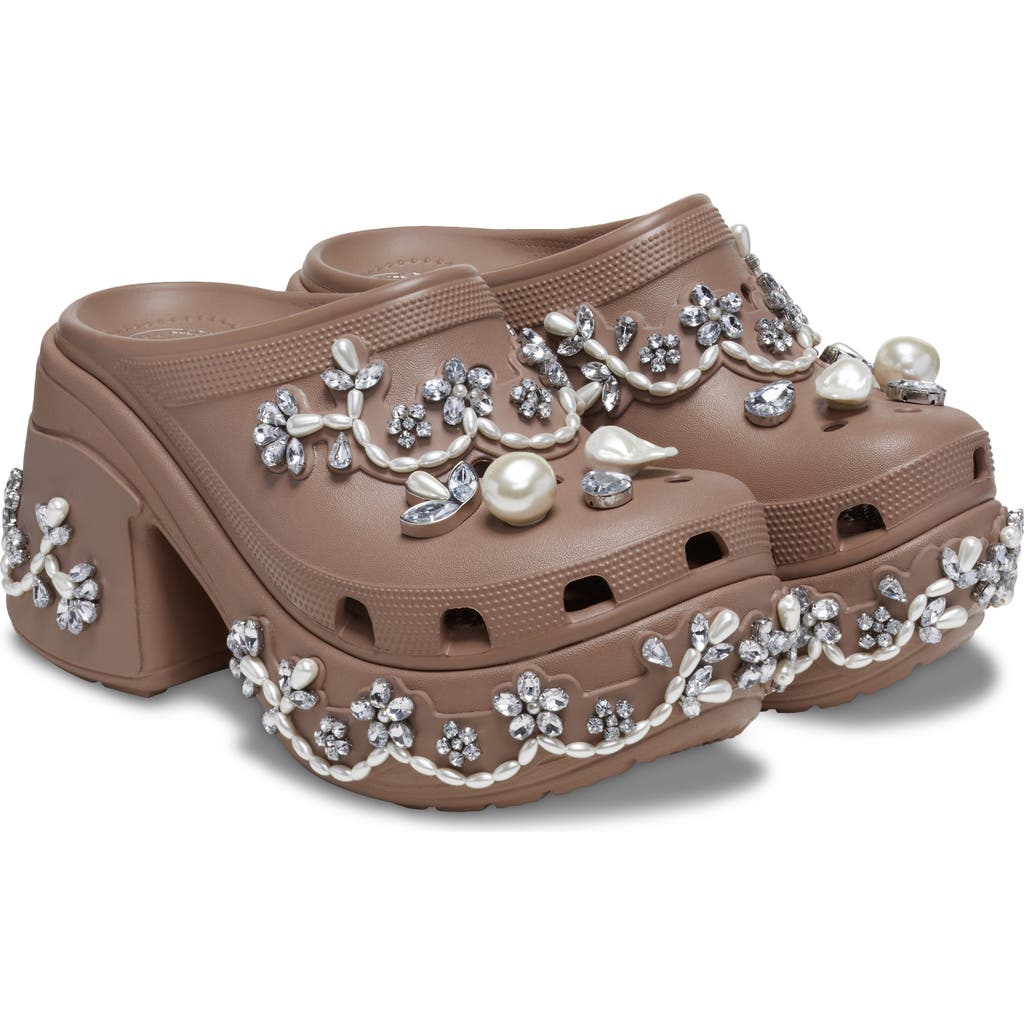 Crocs X Simone Rocha Siren Clog With Crystal & Faux Pearl Jibbitz™ In Latte