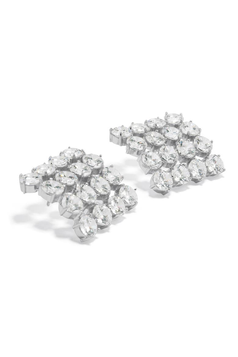 Cubic Zirconia Grid Stud Earrings, Alternate, color, RHODIUM